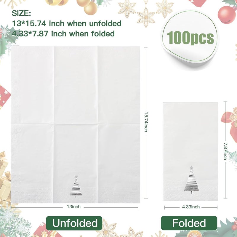 Tamone 100PCS 3-Ply Christmas Napkins - Silver Christmas Tree Napkins Disposable - Premium Quality Silver Dinner Napkins Soft and Absorbent - Image 2